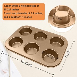 ASBAYSON 2 Packs Premium Steel Muffin Pan for Baking, Round Muffin Baking Pan, Baking Tray for Muffins, Cupcakes, Brownie(Gold, 6 Cup)