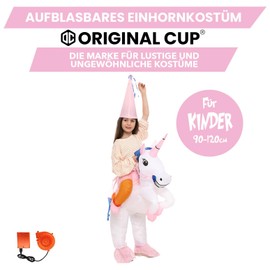 AirSuit® Inflatable Unicorn Costume for Children, Size 90-120 cm, Costume for the Costume Party, Made of Durable Polyester, Comfortable to Wear, Includes Inflation System, OriginalCup®
