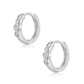 Silver Earrings for Women, Sterling Silver Hoops | Hypoallergenic Huggie Earings with 3 Pcs of Tiny Cubic Zirconia, Dainty Sleeper Earrings Jewellery Christmas Birthday Gifts