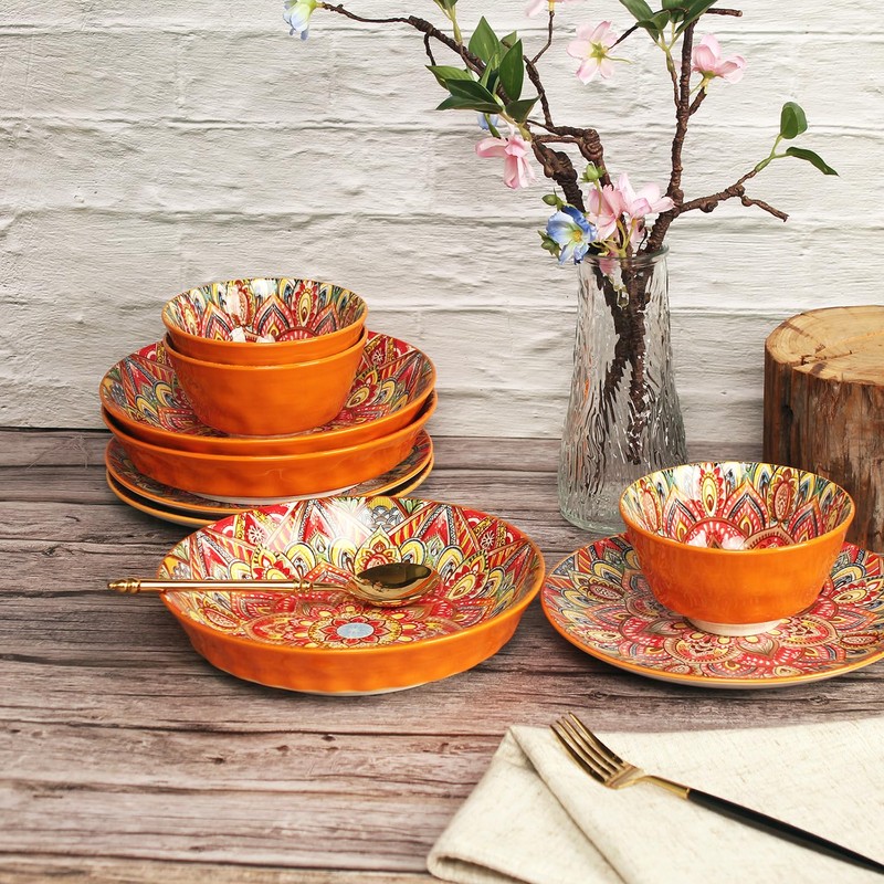 YA JU Mandala Dinnerware Sets (12 Pcs) Serves 4, Buffet