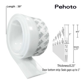 Pehoto Door Draft Stopper Under Door Draft Blocker Insulator Door Sweep Weather Stripping Noise Stopper Strong Adhesive 39'' Length
