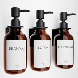 3 Piezas Dispensador de Jabon Baño on 16 Etiquetas Impermeables | Dispensador de Shampoo y Acondicionador, Sin Taladrar Dispensadores de Jabon de Duch