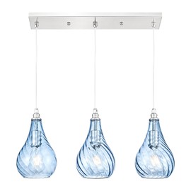 TENGXIN 3-Light Pendant Lights for Kitchen Islands - Brushed Nickel with Blue Glass. Farmhouse Style, Ideal for Dining Rooms and Bedrooms, 6 Inch