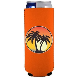 Palm Tree Sunset Slim Can Coolie (Orange)