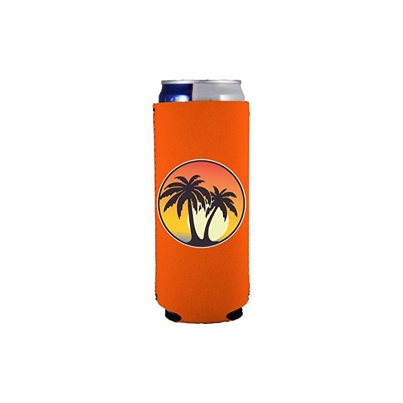 Palm Tree Sunset Slim Can Coolie (Orange)