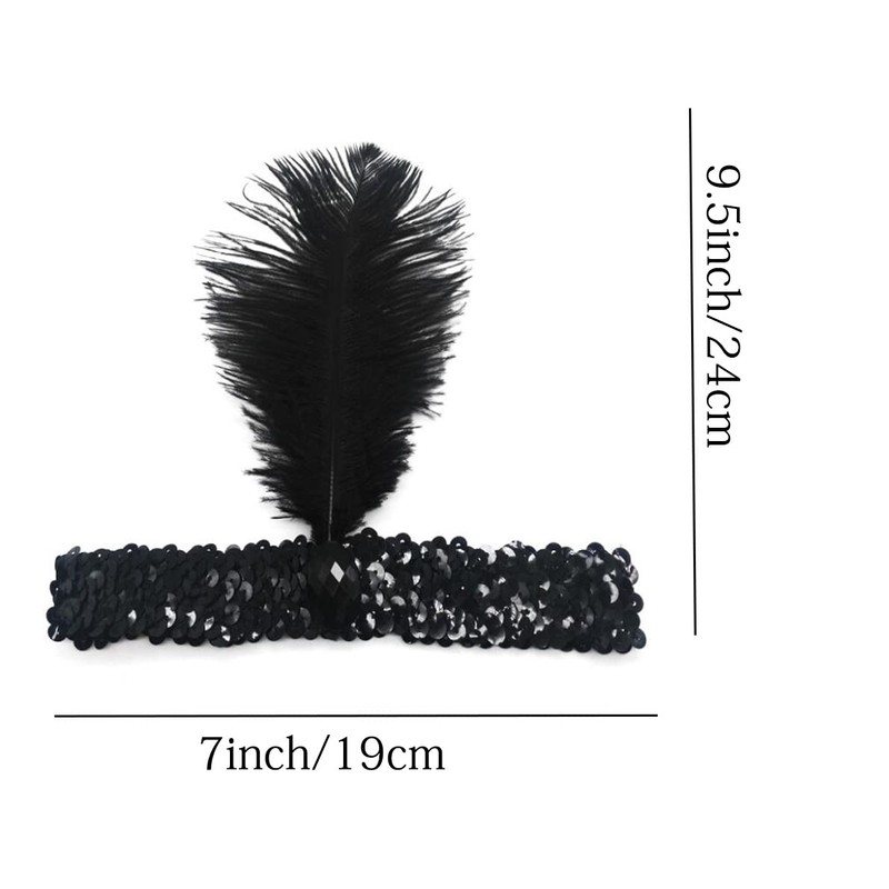 Luckygift 1920s Flapper Headband Ostrich Feather Headpiece Roaring 20's Party