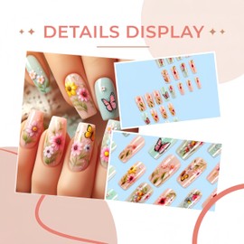 Spring Summer Flower Press on Nails Medium Square Fake Nails Colorful Flower and Butterfly Design Glue on Nails Cute Blue Pink Floral False Nails Acrylic Nails Artificial Nails for Women Girl 24Pcs