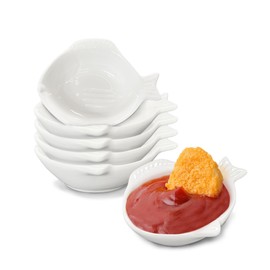 ULWSKY Set of 6 Fish Shape Sauce Dishes,Porcelain Dipping Bowls,Appetizer Plate,Dishwasher Safety,for Ketchup Salad Wasabi Sushi Chips Meats Veggies