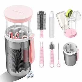Cepillo para Biberones, Kit de Cepillo para Lavar Biberones 6 en 1, Incluye Cepillo de Silicona para Biberones, Estante de Secado, Cepillo para Pezone