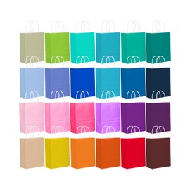 qiqee 48PCS Small Gift Bag with Handles Bulk 24 Colors Paper Party Bags 8.3"x6"x3" Multiple Uses (Small Size)