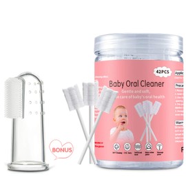 EASICUTI Baby Tongue Cleaner, 42Pcs Disposable Infant Toothbrush, Gauze Gum Cleaner Baby Oral Cleaning Stick Dental Care for 0-36 Months + Free 1 Finger Toothbrush