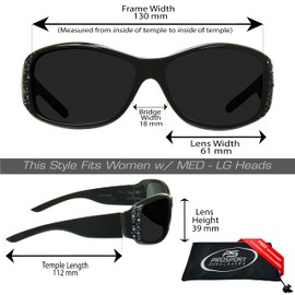 proSPORT Polarized Sunglass Women Anti-Glare Bling Fashion Motorcycle Riding Black Frame Silver Rhinestones Smoke Lens Full Coverage