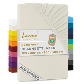Lavea Jersey Fitted Sheet 180-200 x 200 cm - 40 cm Bridge for Box Spring Beds - Cream, Soft and Breathable - Premium Quality, Easy Care, Perfect Fit - Ideal for Box Spring Beds