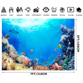 Alltten 7x5FT Under The Sea Backdrop Underwater Background Ocean Backdrops for Wall Mermaid Party Decoration F252