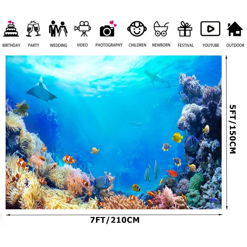 Alltten 7x5FT Under The Sea Backdrop Underwater Background Ocean Backdrops