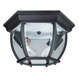 Sunset Lighting F7898-31 Two Light Outdoor Flush Mount, Black Finish with Clear Beveled Glass
