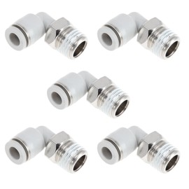 TUCKBOLD Push to Connect Air Fittings 1/4" 90 Degree Air Line Quick Joint Plastic Nickel-plated Copper 1/4"NPT 5 Pcs White Silver Tone