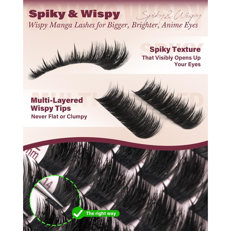 Manga Lash Clusters with Spikes Wispy Eyelash Clusters CD Curl