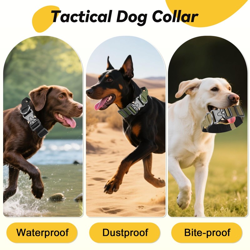 Tactical Dog Collar, Adjustable Heavy Duty Wide Thick Dog Collars
