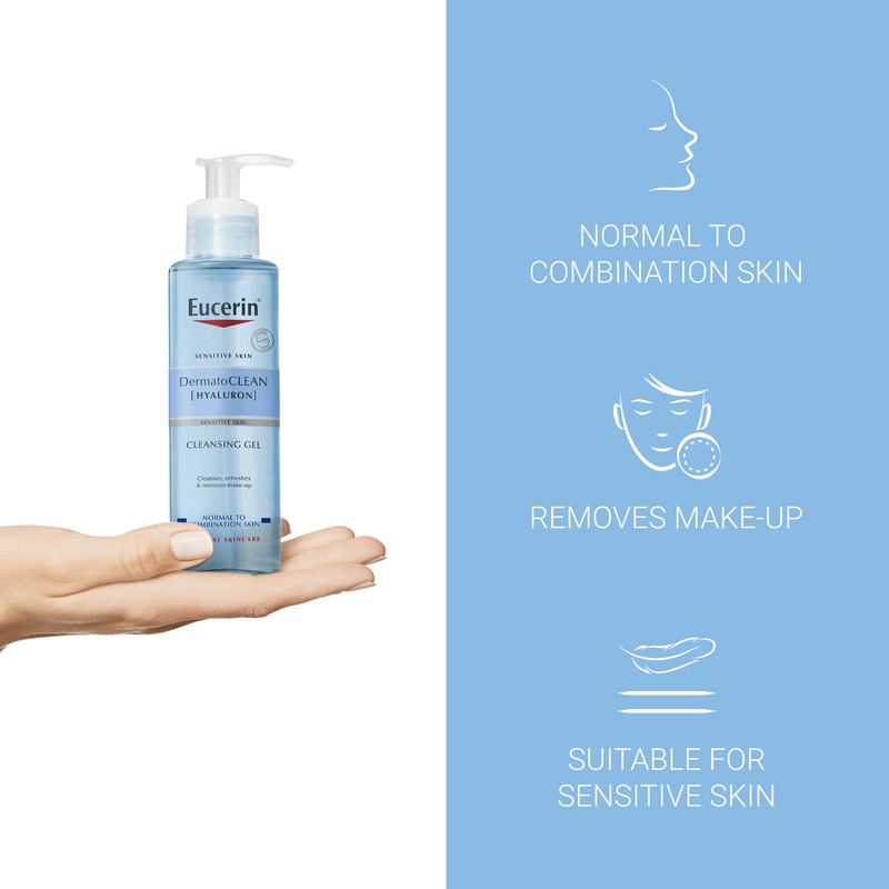 Eucerin DermatoCLEAN [HYALURON] Refreshing Cleansing Gel 200ml, Mild Face Wash