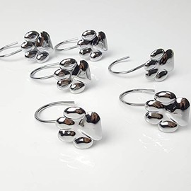 Set of 12 Cat Paw Print Decorative Shower Curtain Hook, Cute Dog Cat Bear Animal Footprints Shower Curtain Rings Polished Chrome Bathroom Decorative Shower Curtain Hooks Hangers