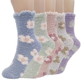 OYIWINMI Bed Socks, 5 Pairs Non Slip Warm Socks with Grippers Thick Fleece Lined Cosy Thermal Fuzzy Bed Socks for Home Floor Sleeping, UK Size 4-8