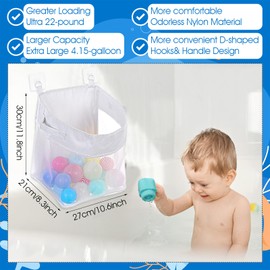 Large Capacity Shower Toy Holder Mesh Bathtub Toy Storage Bath Toy Organizer, Wall-Mounted Large Opening Quick Access Bath Toy Basket Toddler Bath Gift