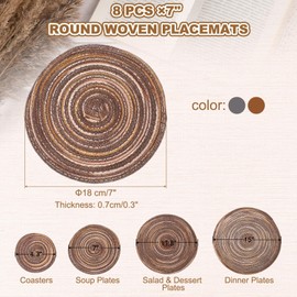 sourcing map 8 Pcs Round Woven Placemats, 7 Inch Braided Washable Placemat Heat Resistant Decorative Place Mat for Kitchen Dining Table Countertop, Gradient Coffee/Gradient Gray