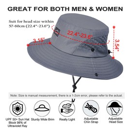 Sireck Fishing Hat, UPF50+ Wide Brim Sun Hat for Men Women, UV Protection Hiking Beach Bucket Hats Summer Safari Hat (Gray)