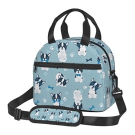 Perinsto Cute Bulldog Dog Lunch Box Reusable Lunch Bag For Women Large Capacity Lunch Tote With Side Pocket & Shoulder Strap For Boys Girls Adults