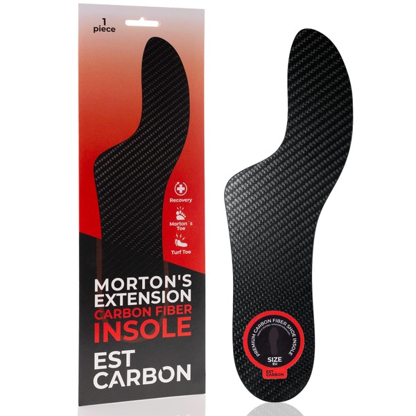 Mortons Extension Carbon Fiber Insole 1pc | Rigid Mortons Extension Orthotic Shoe Insert Carbon Insole & Big Toe Plate | Composite Toe Insert for Hallux Rigidus, Turf Toe & Morton's Toe W 7, M 6
