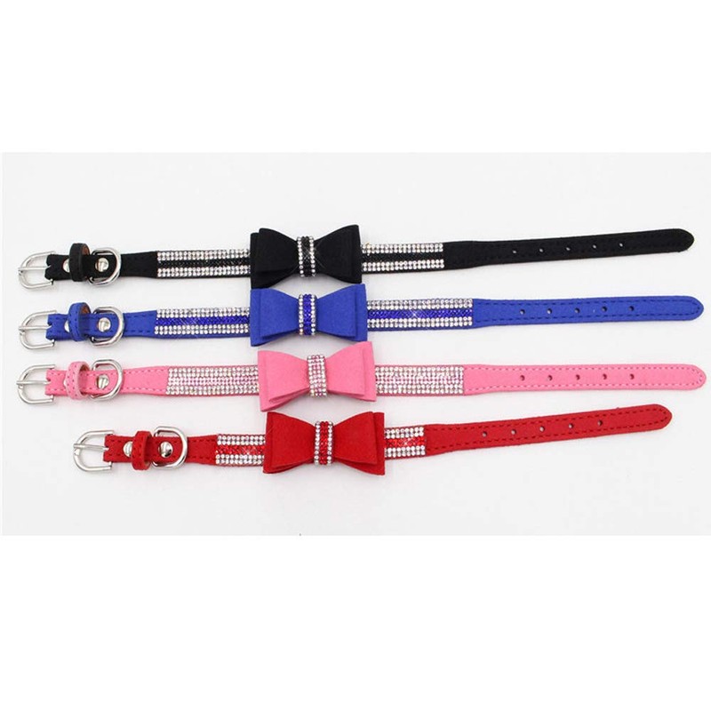 HimyBB Red Crystal Rhinestone Bow Adjustable Soft Dog Collar Medium