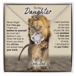 To My Daughter Necklace From Dad, Lion Dad And Daughter Love Knot Necklace For Women, Daughter Gift From Dad, Daughter Birthday Gift Ideas, Christmas Gifts For Daughter, Necklace For Daughter