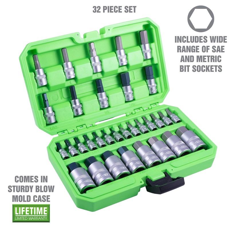 OEMTOOLS 22989 32 Piece Hex Bit Socket Set, SAE and