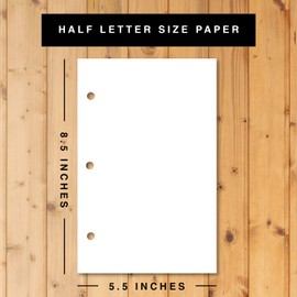 3 Hole Punch Half Letter Paper, Bright White Sheets, For 3 Ring Binders and Clipboards | 8.5 x 5.5 Inches | 24lb Bond, 60lb Text, 90 GSM | 250 Papers Per Pack