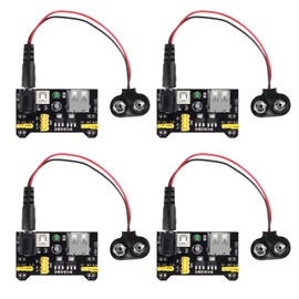 DIANN 4pcs MB102 Solderless Breadboard Power Supply Module 3.3V/5V with 4pcs 9V Battery Clip Buckle T-Type Power Cable Male 2.1MM DC Jack Plug