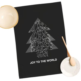 SMARTYPANTS Joy To The World Black Tea Towel - Novelty Music 80's English Rock Pop Band Christmas Tree Festive Holiday Santa Claus Xmas Kitchen Home Gift Bag Present (Black Prime)