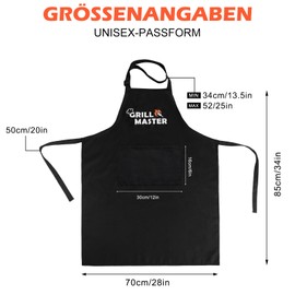 Mordx Kitchen Apron, BBQ Apron, Cooking Apron with 2 Pockets, Adjustable, Washable, Black (85 cm x 70 cm), Grillmeister 2