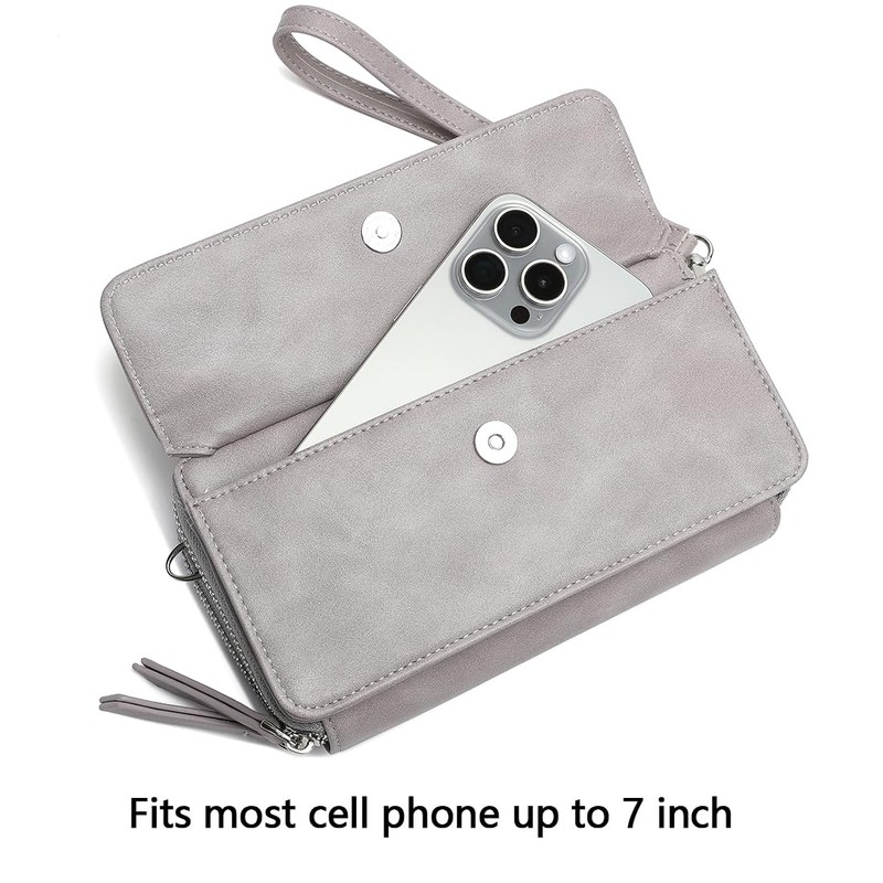 Lanyani RFID Crossbody Wallet Wristlet Purse with Phone Pocket For
