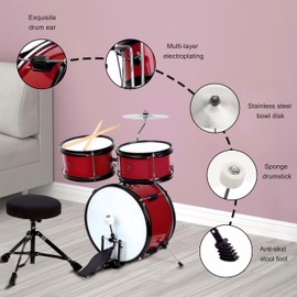 CB SKY 5-piece Kids/Junior Drum Set 13" bass drum/Beginner (Standard) /Kids musical toys, musical instrument (Red)
