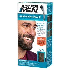 Just For Men Brush-In Color Mustache & Beard, Marrón Oscuro, Sin Amoníaco, para Cubrimiento de Canas