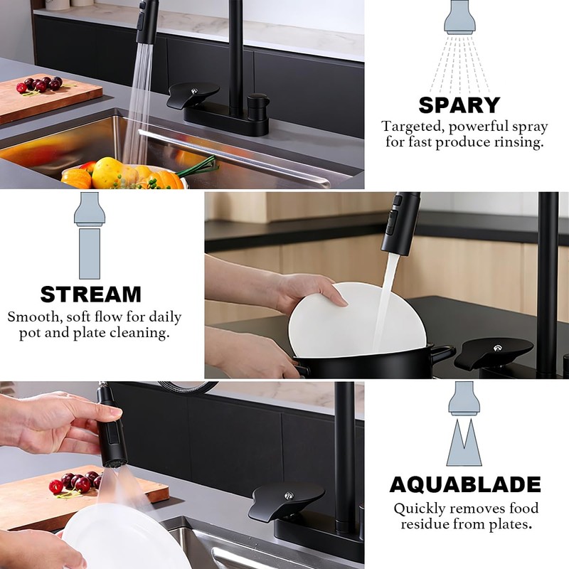 Swiwikai Kitchen Faucet with Pull Down Sprayer & Glass Rinser,