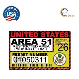 Egl Area 51 License Sticker Permit Funny Decal Bumper Alien UFO Conspiracy Space Usa