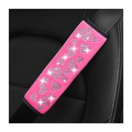 2PCS Bling Car Seat Belt Cover, Crystal Soft Shoulder Neck Protector Pad, Diamond Rhinestones Seatbelt Cushion for Women Girls, Auto Interior Accessories Universal for SUV, Truck, Van (Pink)