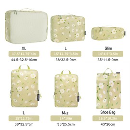 Bagail - Juego de 7 cubos de embalaje ultraligeros, 3 cubos de embalaje de compresión, 3 organizadores de embalaje con 1 bolsa de zapatos, La flor, Large, Patrón de tela