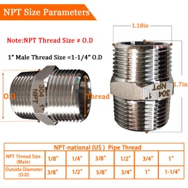 Gadoutcover 4PCS Hex Stainless Steel Nipple 1"NPT Male X 1" NPT Male Pipe Fitting 1 inch Stainless Steel Pipe Nipples Male Pipe Adapter Fittings Heavy Equal Nipples Connectors