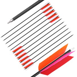 AMEYXGS 12 Pcs Archery Hunting Arrows Mix Carbon 30 Inch Flu Flu Arrows Spine 500 Target Practice Arrows with 4 Turkey Feather Replaceable Arrowhead for Outdoor Hunting (Pink&Red&Orange&White)