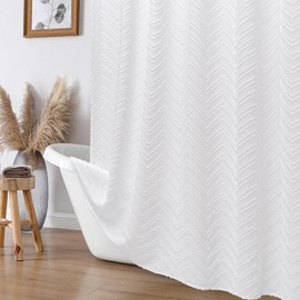 OVZME White Tall Bathroom Shower Curtain 78 Inch Length, Modern Hotel Tufted Chevron Striped Textured Fabric Shower Curtain for Bathroom, Boho Style Cloth, 72Wx78L Inches