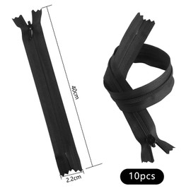 10 Pcs Invisible Zips for Sewing, 40 cm/16 Inch Black Zips, Closed-Ended Nylon Invisible Zippers, #3 Concealed Zipper Zip Fixer for Skirts Cushions Pillows Clothes Pants DIY Craft Tailor Dressmaking