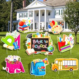 Aodaer 8 Pieces Back to School Yard Signs Back to School Lawn Decorations First Day of School Classroom Yard Decorations Outdoor Welcome Back Decorations with Stakes for Celebration
